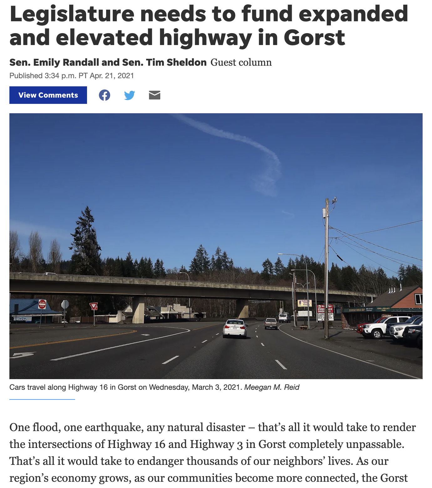 Kitsap Sun - "Legislature needs to fund expanded and elevated highway in Gorst"