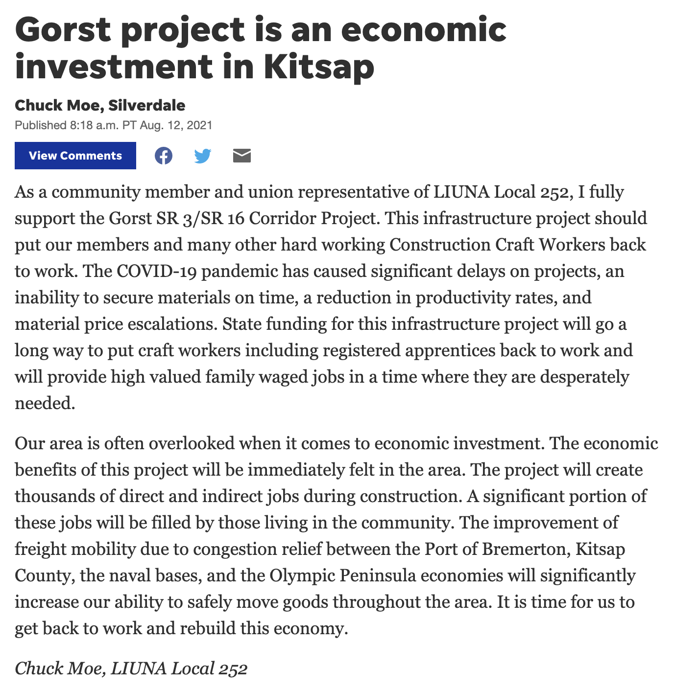 Kitsap Sun - "Gorst project is an economic investment in Kitsap"